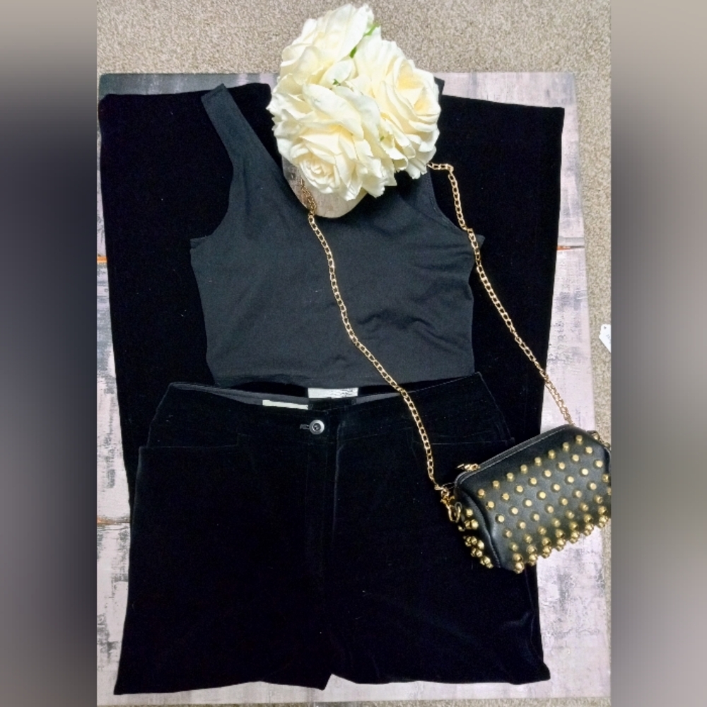 Escada, Black Velor Wide Leg Pants, Size 44